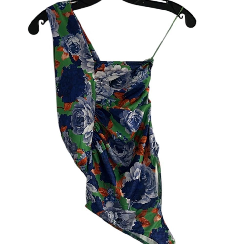 ZARA Bodysuit Size Small Asymmetrical Floral Blue Stretchy One Shoulder NEW - Picture 10 of 10